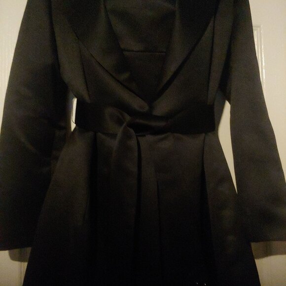 Talbots Dress + Coat Set Black Thick Satin Lined Beaded Belt Pockets 8 - Picture 8 of 15